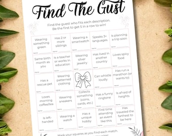 Jeu « Trouvez l'invité » modifiable, activité brise-glace pour mariage, activité douche nuptiale (modèle de toile)