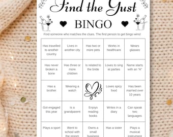 Jeu de bingo pour invités de mariage, brise-glace de douche nuptiale, modèle de toile modifiable (téléchargement numérique)