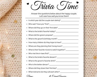 Jeu-questionnaire sur les jeunes mariés, fête de fiançailles nuptiale minimaliste (téléchargement numérique)