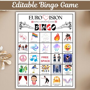 Eurovision bingo game printable for music watch party fun