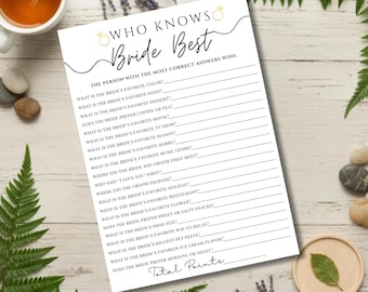 Who Knows the Bride Best Game Printable, Bridal Shower Game Template, Wedding Shower Activity Card, Minimalist Bride Quiz