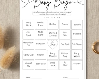 Cartes de bingo préremplies pour baby shower, imprimables, jeu de bingo pour bébé unique, modèle d'activité de fête facile, téléchargement immédiat
