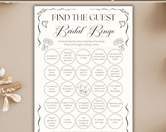 Editable Find the Guest Bridal Bingo Canva Template, Bridal Shower Game, Wedding Shower Icebreaker Printable Digital Download