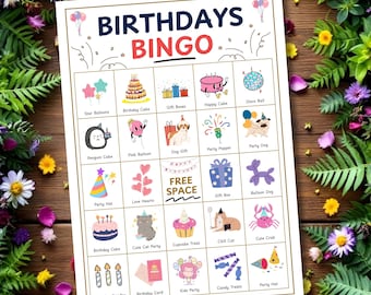 Toile de bingo-test d'anniversaire modifiable, modèle de jeu de fête d'anniversaire pour enfants, 25 cartes de bingo uniques imprimables, activité de fête en téléchargement numérique