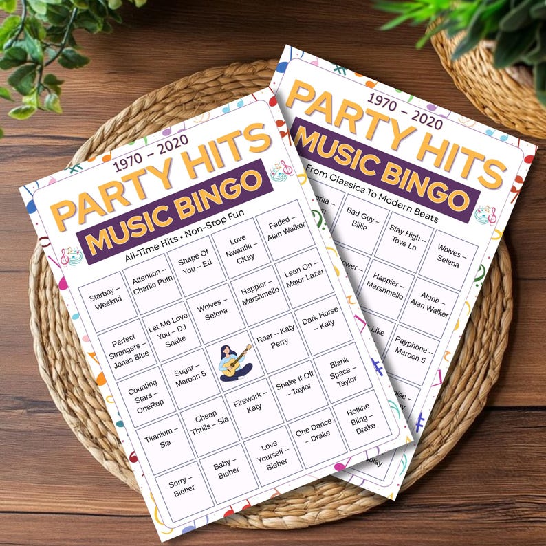 Party game template featuring music bingo layout for fun social events