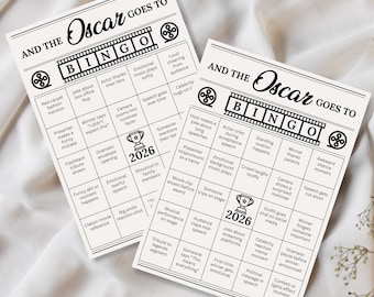 Cartes de jeu de bingo des Oscars 2026, activité pour la soirée de remise des Oscars (téléchargement instantané)