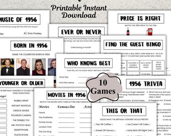 Editable 70th Birthday Games Bundle Printable UK Trivia Born in 1956 Party Quiz for Him Her Digital Download
