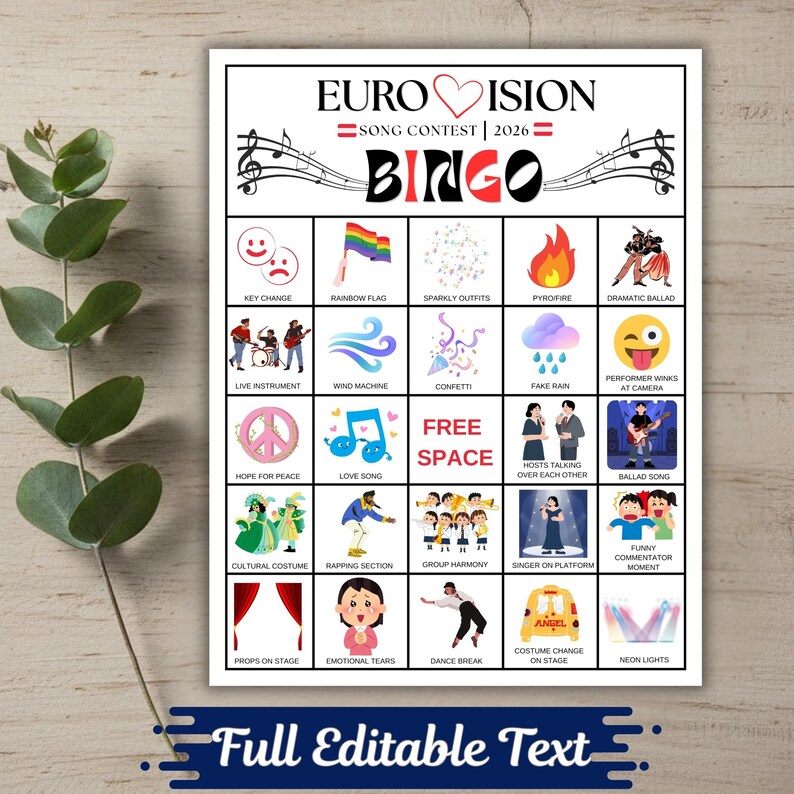 Printable party game for TV show or contest watch night