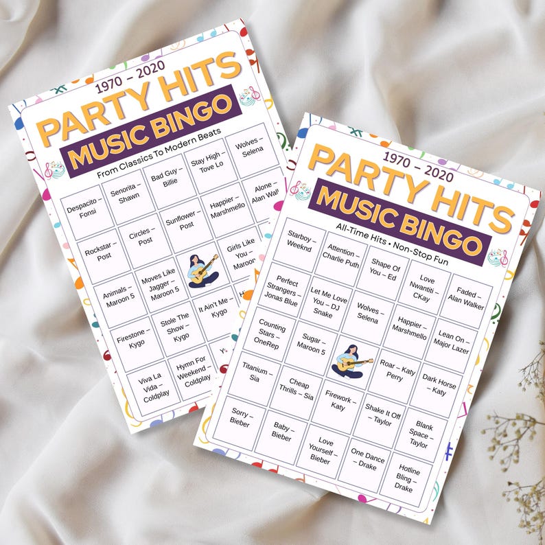 Printable music bingo game for family reunion or celebration activities