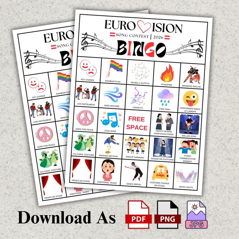 Music themed bingo activity for group events and parties