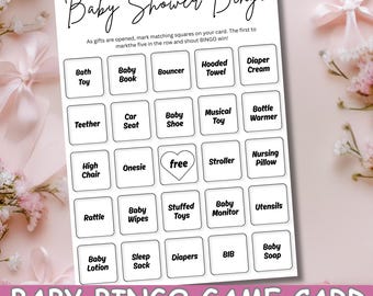 25 cartes de bingo préremplies pour baby shower | Jeu de bingo unique pour bébé | Bingo imprimable pour baby shower | Cadeau de fête pour bébé