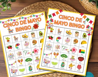 Cinco De Mayo Bingo utskrivbart spel, Fiesta klassrumsaktivitet för barn, mexikanskt temafestspel, direktnedladdning i PDF-format
