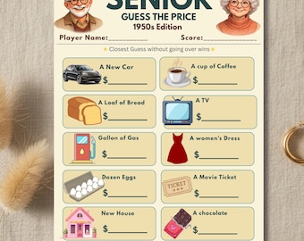 Jeu devinez le prix pour seniors, activité festive édition années 50 (téléchargement numérique)