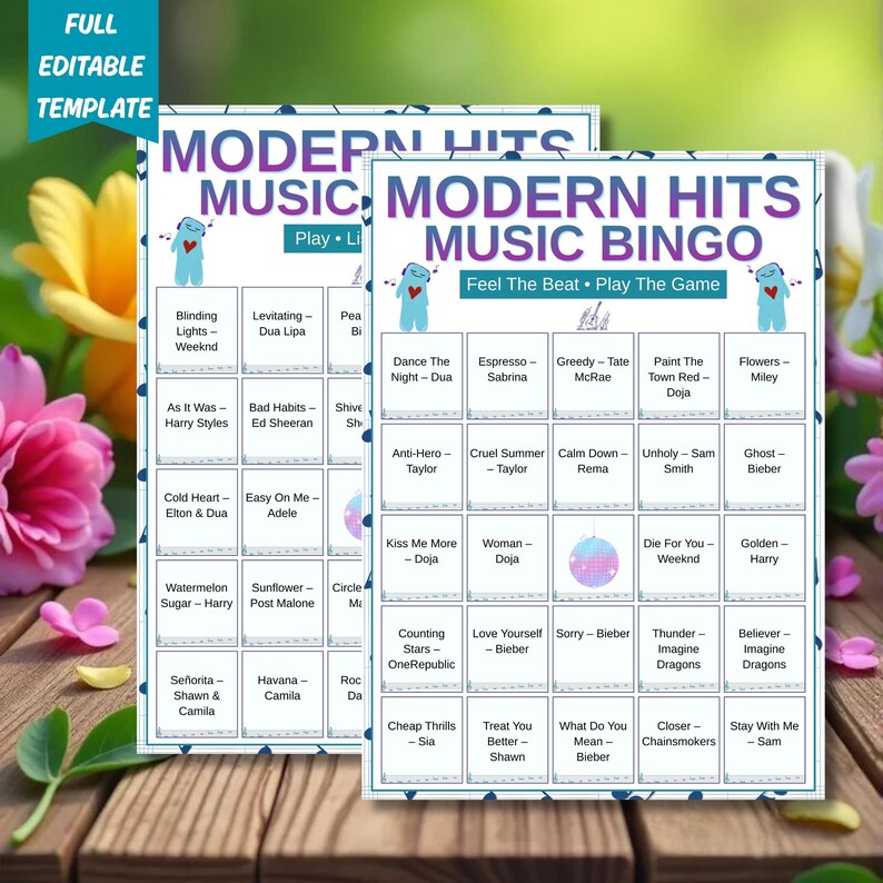 Modern hits bingo game for 2010s and 2020s music lovers