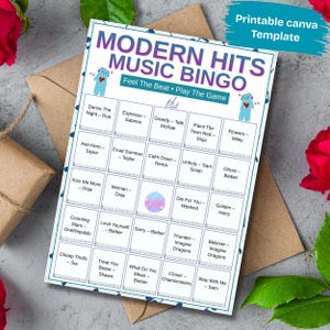 Party activity music bingo printable for adults and friends