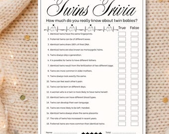 Jeu de questions-réponses pour baby shower Twins, vrai faux quiz, activité minimaliste (téléchargement numérique)