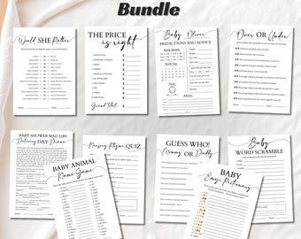 Lot de jeux minimalistes pour baby shower, activités de fête sans distinction de sexe (téléchargement numérique)