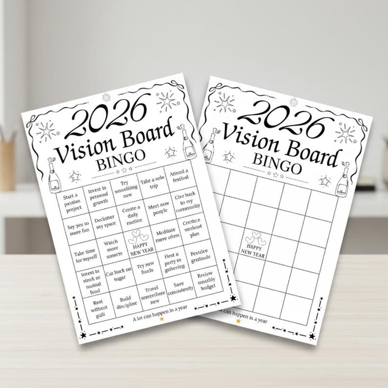 2026 Vision Board Bingo Canva Template, Printable New Year Goals Bingo ...