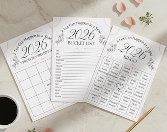 Modèle de bingo modifiable Vision Board, carte de bingo objectifs et habitudes imprimables, jeu peut se passer beaucoup de choses en un an, téléchargements immédiats