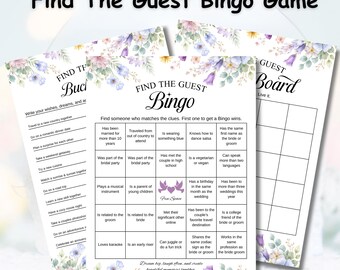 Trouvez l'invité modifiable Bingo Canvas, modèle de jeu de douche nuptiale minimaliste, carte de jeu brise-glace de douche de mariage imprimable téléchargement numérique