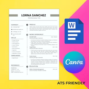 Professional Resume Template ATS Optimization for Microsoft Word and Canva, with Cover Letter, Instant Download