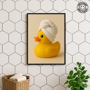 Cute Rubber Duck Wall Art, Funny Bathroom Poster, Yellow Duck Nursery Print, Spa Decor for Kids or Guest Bathroom, Quirky Rubber Duck Print