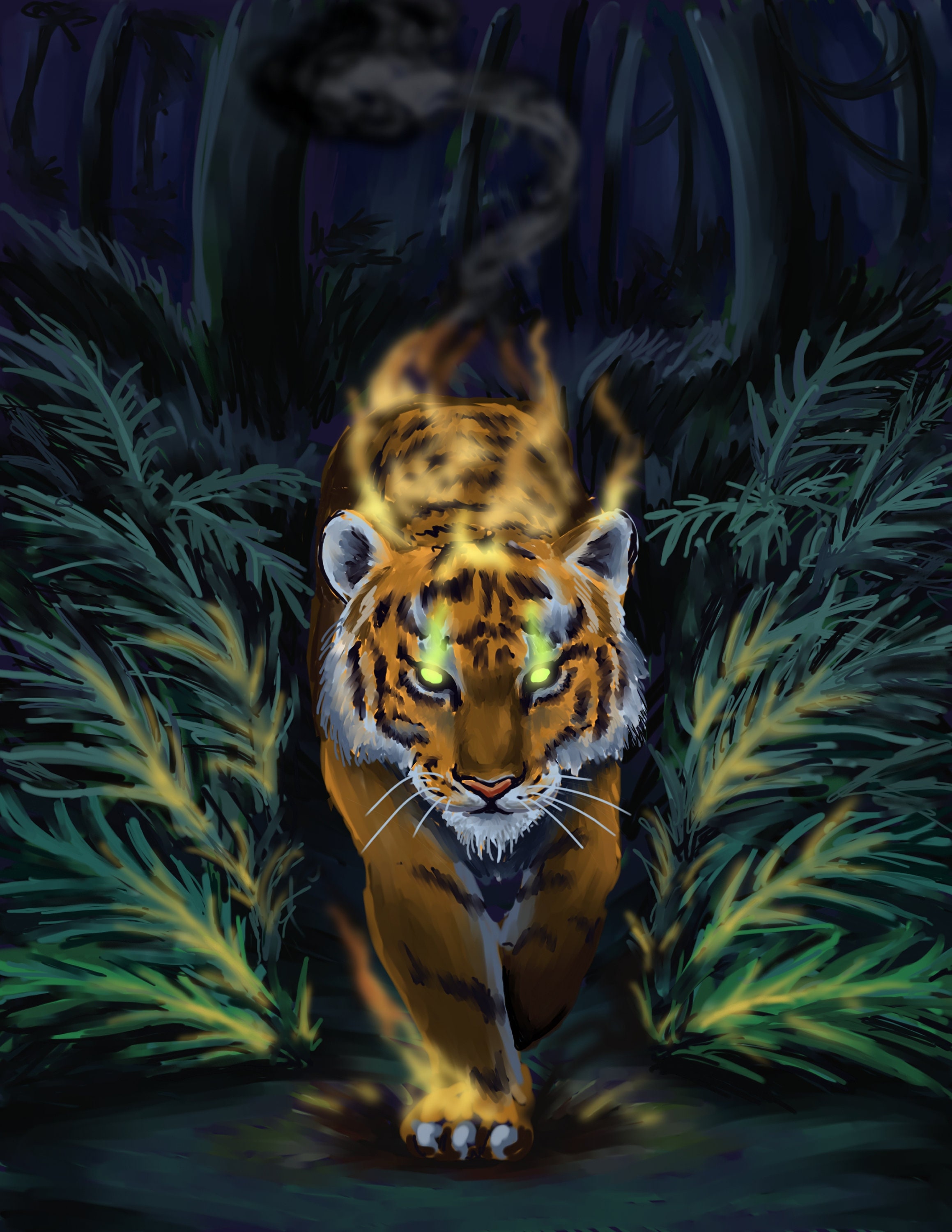  Tiger Fire Tom Wood Fantasy Art Flame Tiger Art Print