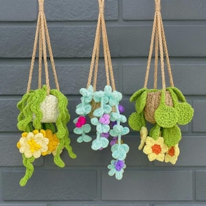 Paquete de patrones 3 en 1 para colgar plantas a crochet: girasol, trébol y zigzag (patrón PDF)