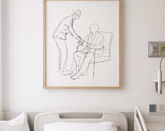 Nurse Gift | Minimal One Line Caregiving Print | Compassionate Medical Wall Decor