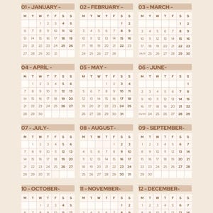 Calendrier mural minimaliste moderne 2025 imprimable