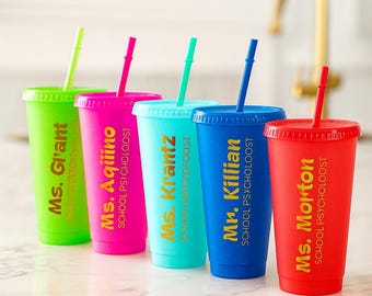 Personalized Cold Cups, Customized Name Gifts for Teacher, Coffee Tumbler, Staff Appreciation Gift, Holiday gifts for Classroom, Desk Decor