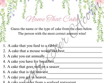 Bridal Shower Game - Digital Download - Pink Floral - Name That Cake