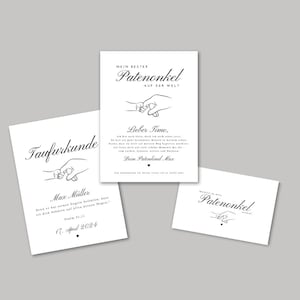 Taufkarten-Set für Patenonkel/tante | Personalisiertes 3er Set | Urkunde & Geschenkidee | PDF Datei nach Kauf