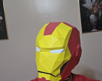 Máscara de Iron Man de baja poligonización: Cosplay de superhéroe, Papercraft 3D (Plantilla PDF) Máscara de papel