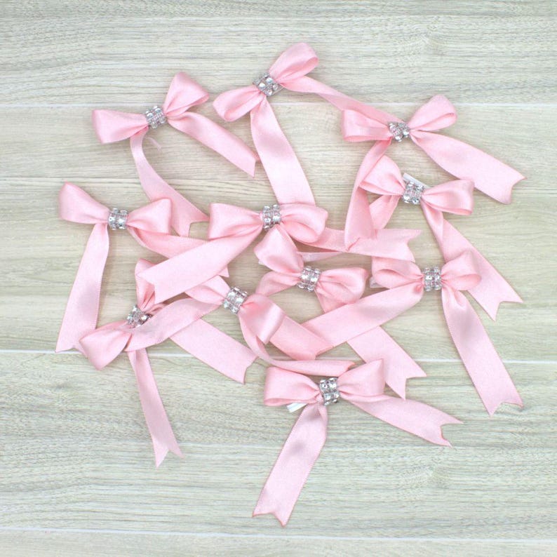 Pink Rhinestone Bow Pink Satin Ribbon Bows With Bling - Etsy