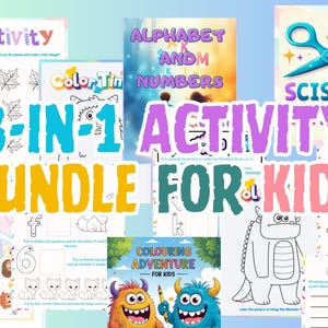 Libro de actividades para preescolar: Técnicas de tijera, alfabeto y números, páginas para colorear de monstruos (PDF imprimible + material adicional)