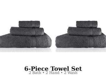 Closeout Sale - Luxury 6-Piece Cotton Towel Set - 100% Cotton, 500 GSM, Ultra-Soft, Absorbent- 2 Bath Towel, 2 Hand Towel, and 2 Wash Towel