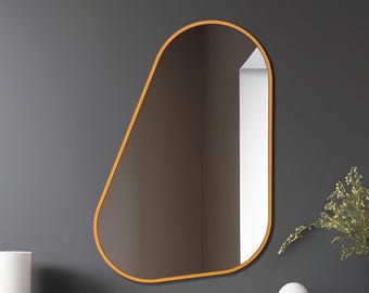 Handmade Orange Wall Mirror – Modern Organic Shape, Entryway Decor