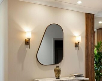 Handmade Drip Mirror – Bronze Frame, Asymmetrical Wall Decor