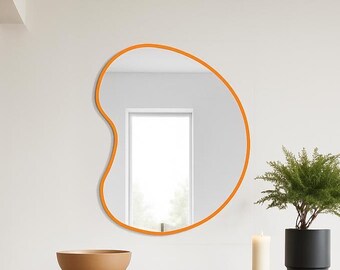 Organic Pebble Wall Mirror – Handmade Orange Wood Frame