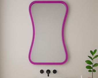 Handmade Asymmetrical Wall Mirror – Sculptural Red Frame, Modern Design