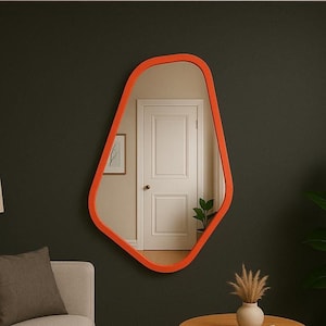 Artistic Wall Mirror with Sculptural Curves – Make a Statement in Modern Bathrooms or Bold Interiors with Thin Edge Organic Red Frame