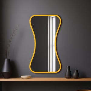 Sculptural Wall Mirror for Modern Interiors – Curved Frame Statement Mirror for Bathroom, Entryway, Vanity or Cozy Bedroom Decor