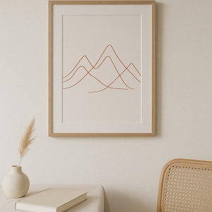 Abstract Mountain Line Art Print | Minimalist Wall Decor | Terracotta Boho Art | Instant Download Printable | Modern Geometric Peaks