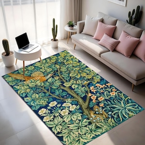 William Morris-inspired area rug, vintage floral bird pattern digital print rug, modern design rug, modern rug for your home