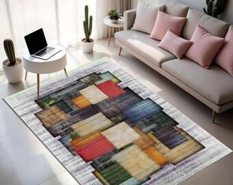 Color Block Abstract Area Rug: Modern Geometric Print Carpet