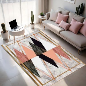 Modern Geometric Triangle Rug - Abstract Marble & Gold Digital Print Area Rug for Stylish Home Decor Rug