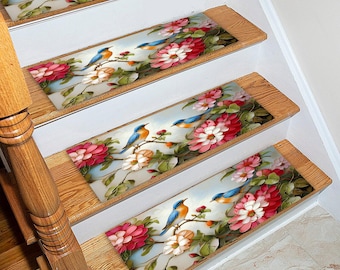 Bird Pattern Stair Treads: Anti-Slip Stair Rugs, Modern Home Decor