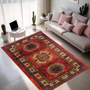Alfombra con estampado digital tribal audaz: alfombra étnica geométrica para interiores bohemios, rústicos y modernos: auténtica alfombra artística