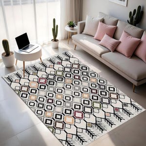 Alfombra geométrica, alfombra étnica colorida, alfombra boho chic, alfombra para sala de estar, decoración moderna del hogar, alfombra de cocina, alfombra con base antideslizante